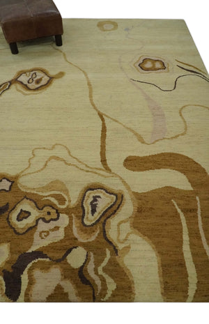 Modern abstract Olive and Brown Hand Knotted 5x8 Wool Area Rug