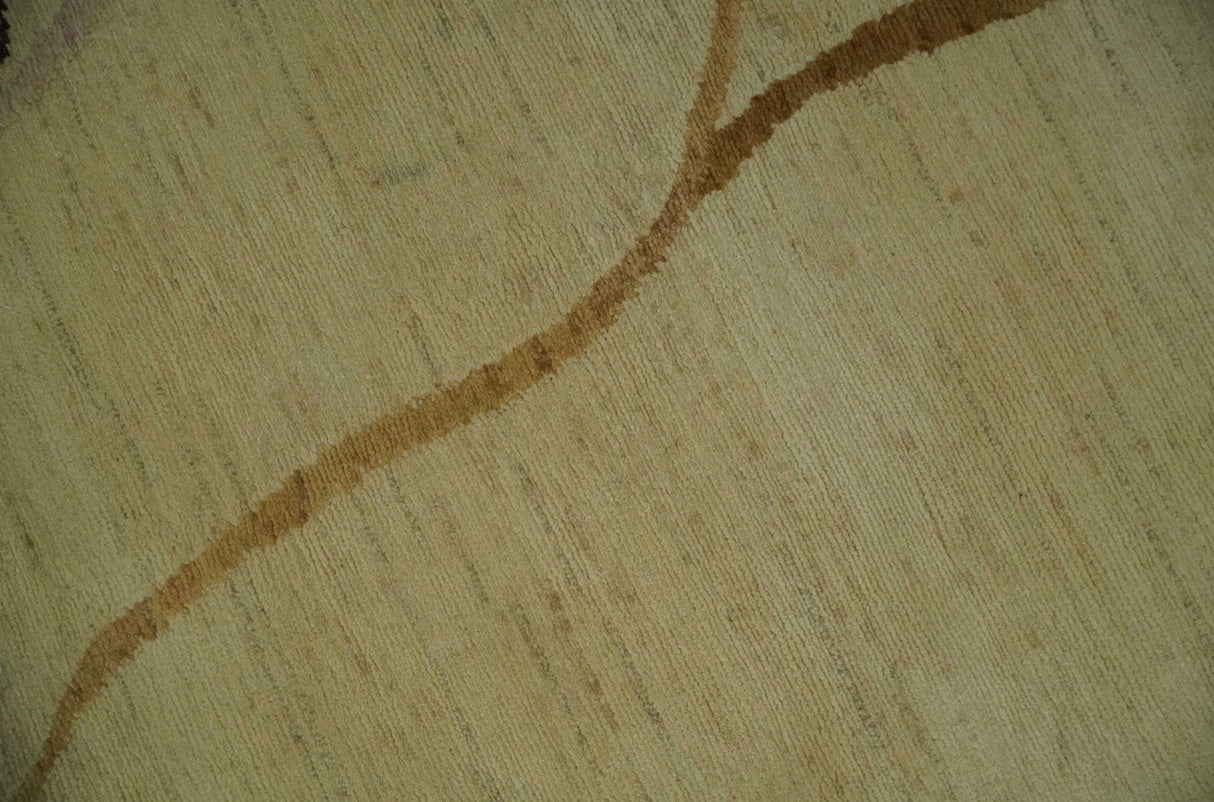 Modern abstract Olive and Brown Hand Knotted 5x8 Wool Area Rug
