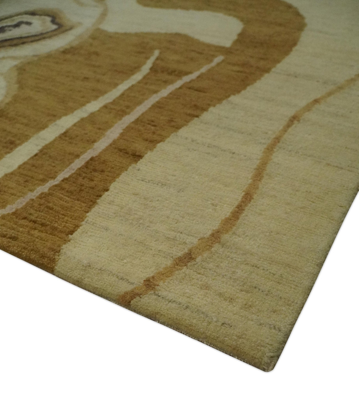 Modern abstract Olive and Brown Hand Knotted 5x8 Wool Area Rug