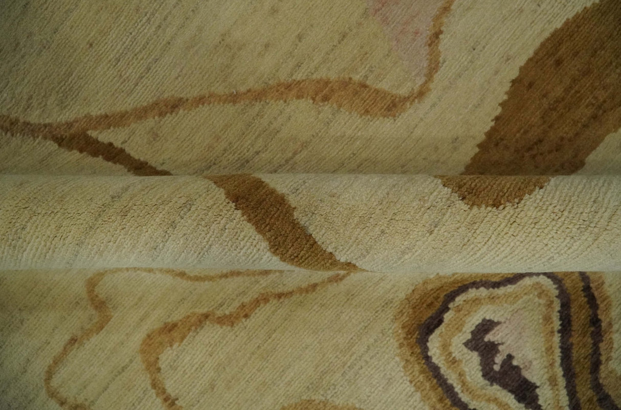 Modern abstract Olive and Brown Hand Knotted 5x8 Wool Area Rug