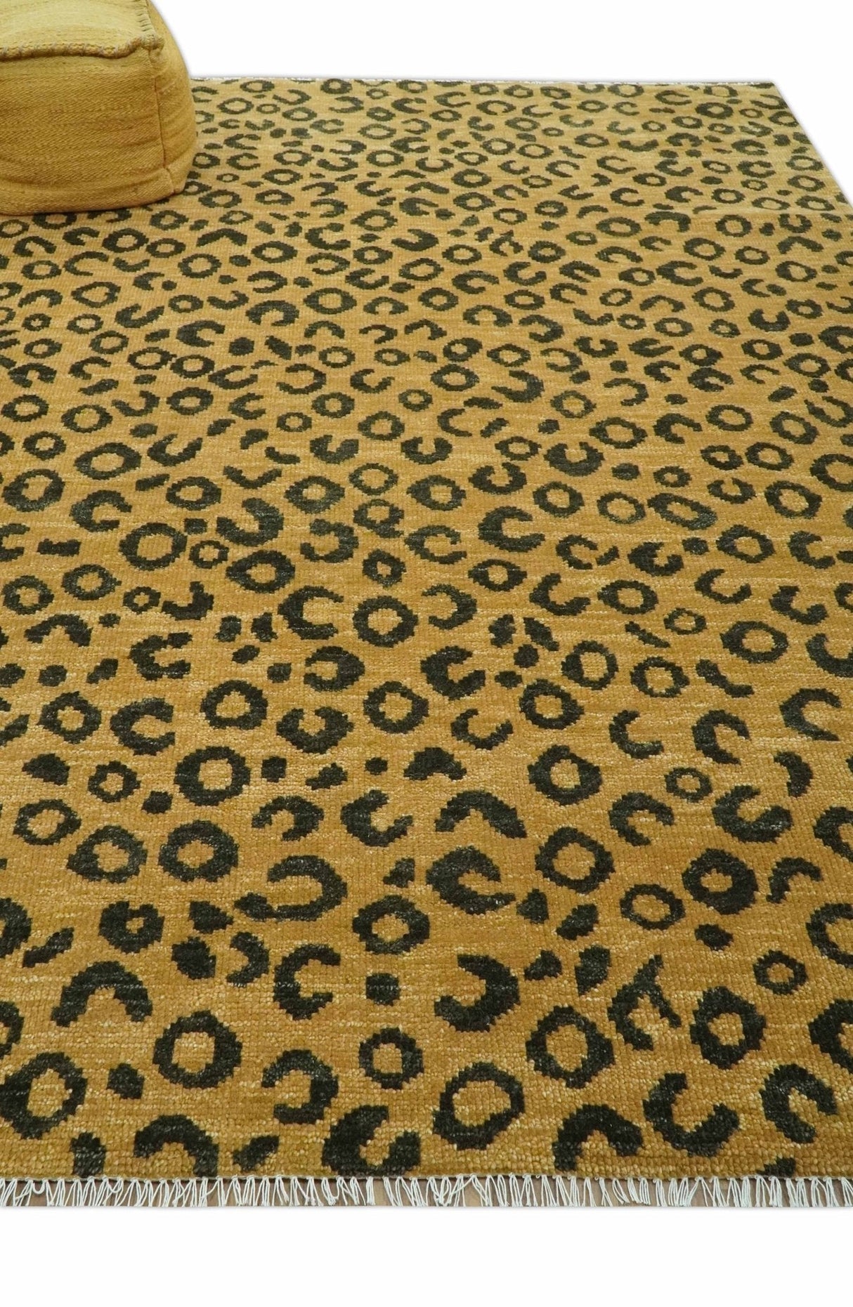 Modern leopard Design 8x10 Hand knotted Golden-Brown and Charcoal wool area rug