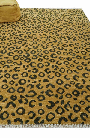 Modern leopard Design 8x10 Hand knotted Golden-Brown and Charcoal wool area rug