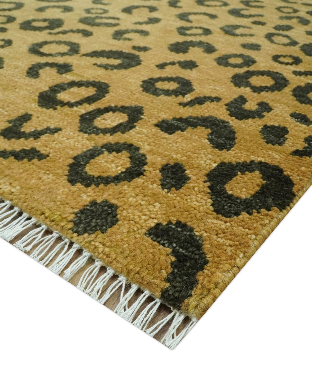 Modern leopard Design 8x10 Hand knotted Golden-Brown and Charcoal wool area rug
