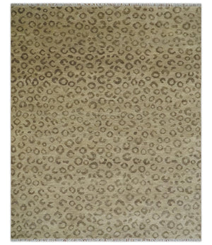 Modern leopard Design Hand knotted Camel and Taupe 8x10 wool area rug