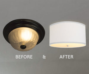 Moderne Flush Mount Conversion Kit 18"w White Linen Shallow Drum Lampshade