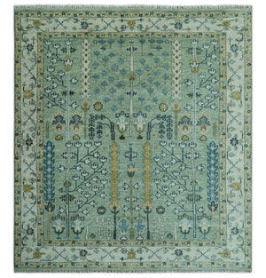 Moss Green and Ivory Multi Size Vintage Wool Hand Knotted Rug