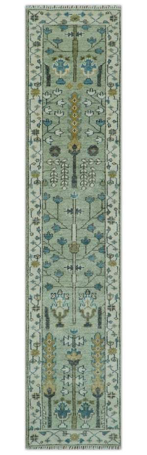 Moss Green and Ivory Multi Size Vintage Wool Hand Knotted Rug