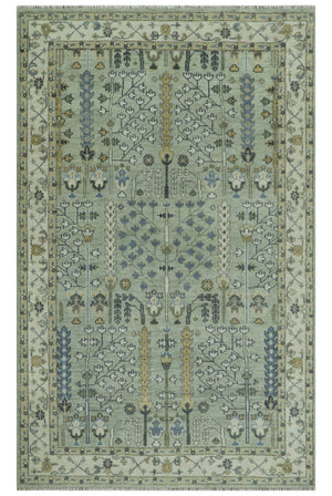Moss Green and Ivory Multi Size Vintage Wool Hand Knotted Rug