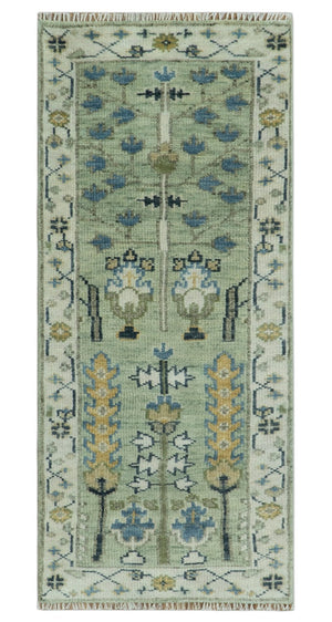 Moss Green and Ivory Multi Size Vintage Wool Hand Knotted Rug