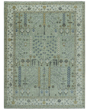 Moss Green and Ivory Multi Size Vintage Wool Hand Knotted Rug