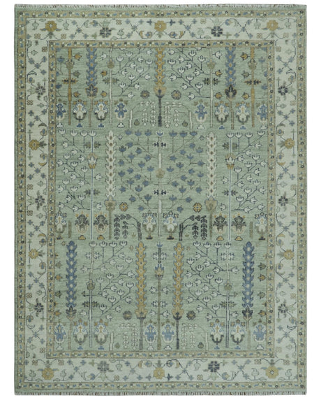 Moss Green and Ivory Multi Size Vintage Wool Hand Knotted Rug