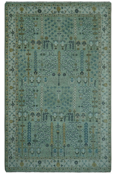 Moss Green and Ivory Multi Size Vintage Wool Hand Knotted Rug