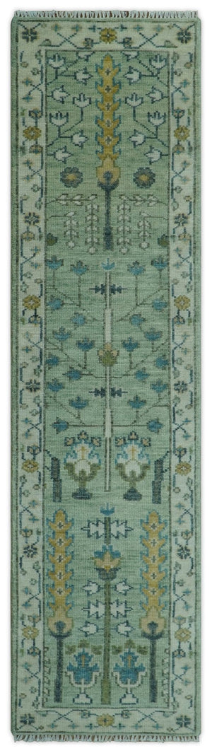 Moss Green and Ivory Multi Size Vintage Wool Hand Knotted Rug