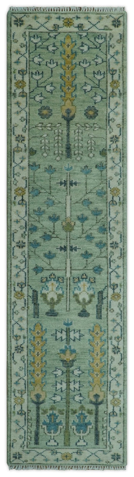 Moss Green and Ivory Multi Size Vintage Wool Hand Knotted Rug
