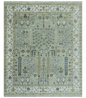 Moss Green and Ivory Multi Size Vintage Wool Hand Knotted Rug