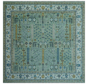 Moss Green and Ivory Multi Size Vintage Wool Hand Knotted Rug