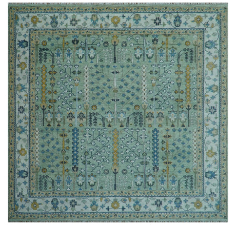 Moss Green and Ivory Multi Size Vintage Wool Hand Knotted Rug