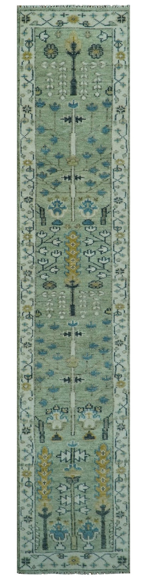 Moss Green and Ivory Multi Size Vintage Wool Hand Knotted Rug