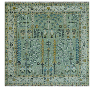 Moss Green and Ivory Multi Size Vintage Wool Hand Knotted Rug