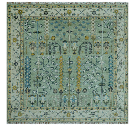 Moss Green and Ivory Multi Size Vintage Wool Hand Knotted Rug
