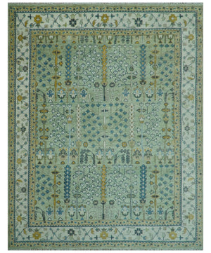 Moss Green and Ivory Multi Size Vintage Wool Hand Knotted Rug