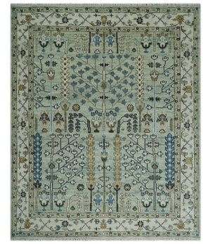 Moss Green and Ivory Multi Size Vintage Wool Hand Knotted Rug