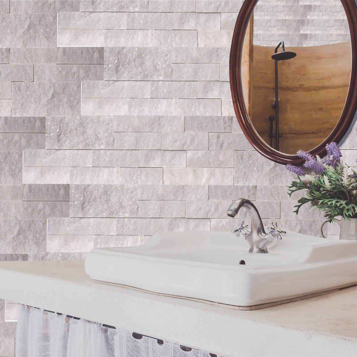Mugla White Ledger 3D Panel 6"x24" Split-face Natural Marble Wall Tile - Belair Collection