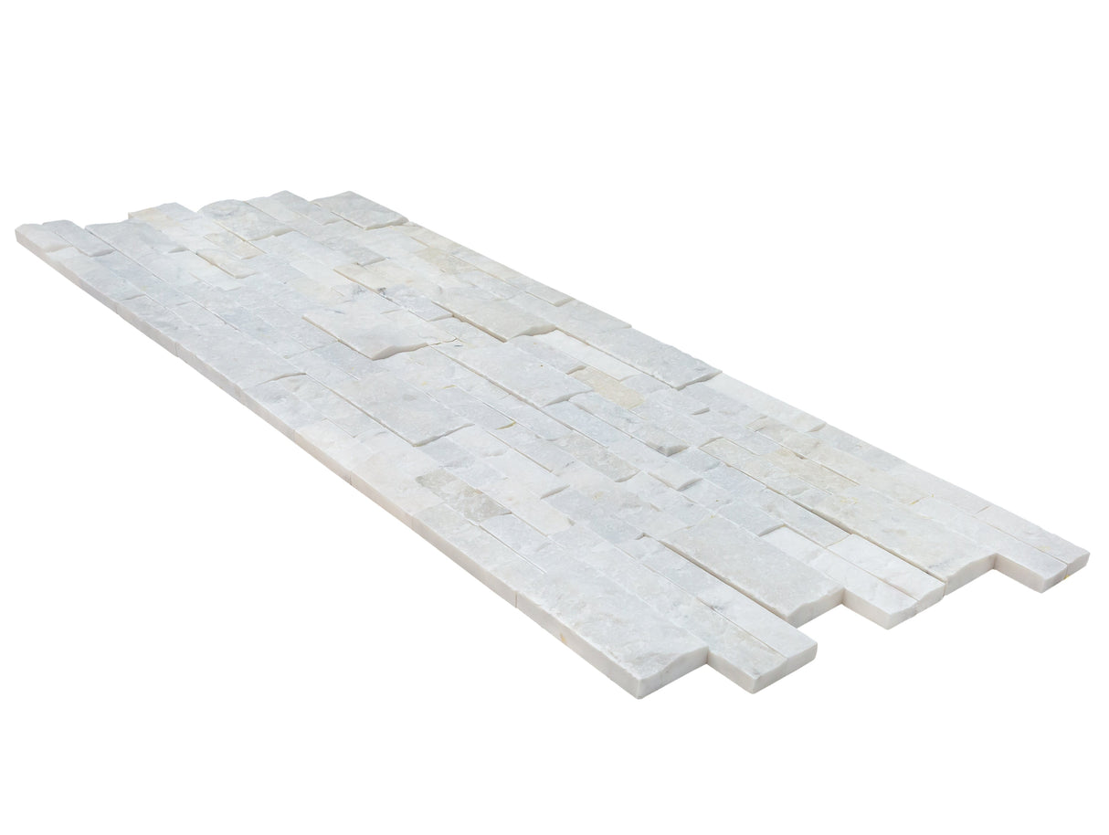 Mugla White Ledger 3D Panel 6"x24" Split-face Natural Marble Wall Tile - Belair Collection