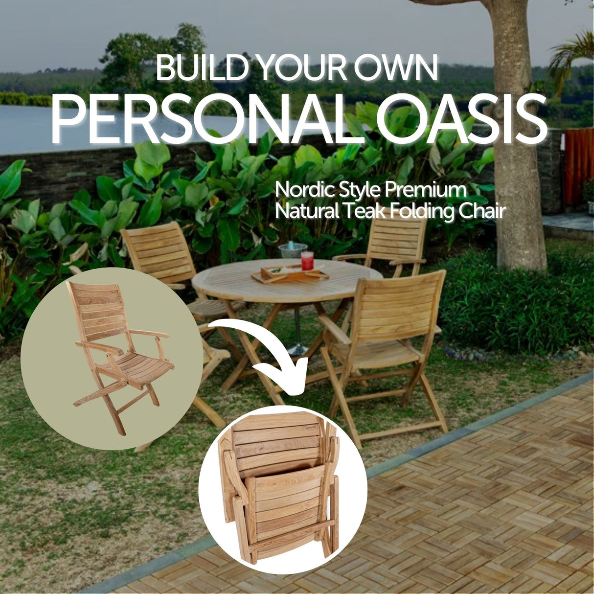 Naples Natural Teak Outdoor Patio Folding Chair with Arm Rests