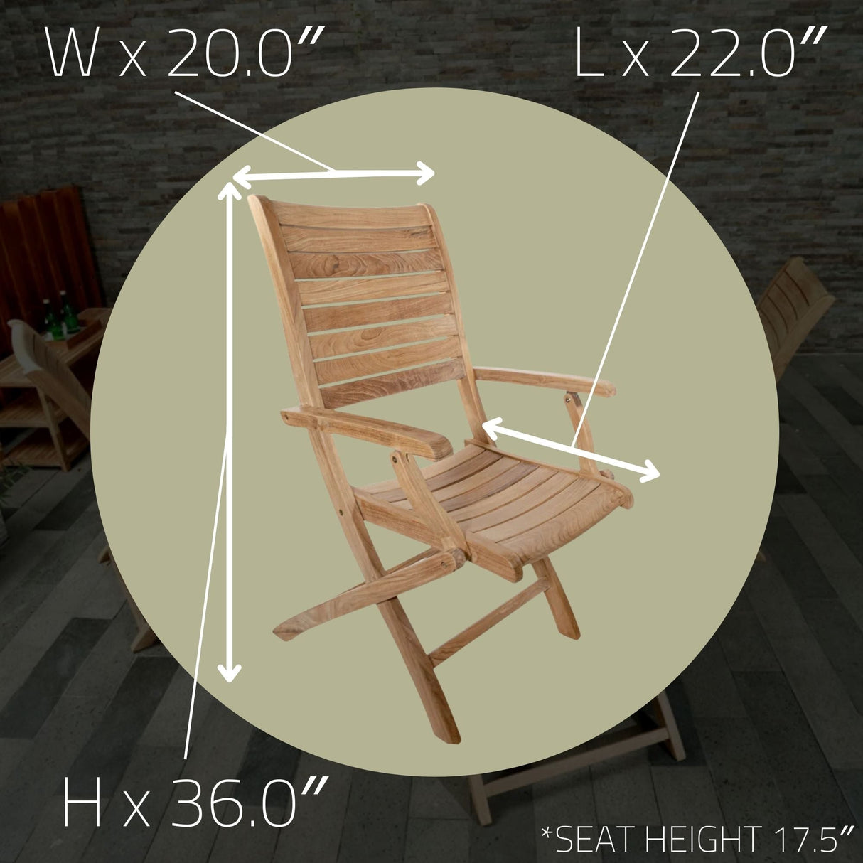 Naples Natural Teak Outdoor Patio Folding Chair with Arm Rests