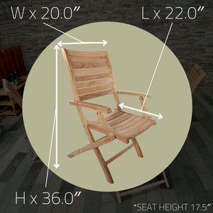 Naples Natural Teak Outdoor Patio Folding Chair with Arm Rests