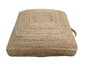 Natural Brown Jute Square Pouf, Hand Braided boho Pouf Ottoman Footstool, Side table, Floor Pillow, Foot Rest, Living Room, Bedroom | JP8