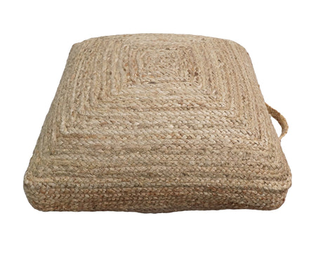 Natural Brown Jute Square Pouf, Hand Braided boho Pouf Ottoman Footstool, Side table, Floor Pillow, Foot Rest, Living Room, Bedroom | JP8