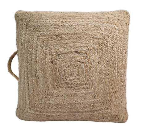 Natural Brown Jute Square Pouf, Hand Braided boho Pouf Ottoman Footstool, Side table, Floor Pillow, Foot Rest, Living Room, Bedroom | JP8