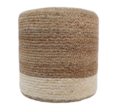 Natural Brown and White Jute Round Pouf, Hand Braided boho Pouf Ottoman Footstool, Side table, Seat , Foot Rest, Living Room, Bedroom | JP7