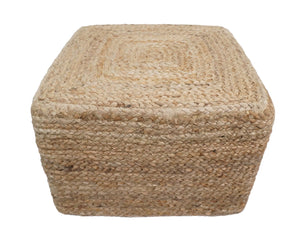 Natural Silver Brown Jute Square Pouf, Hand Braided boho Pouf Ottoman Footstool, Side table, Seat , Foot Rest, Living Room, Bedroom | JP5