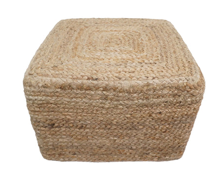Natural Silver Brown Jute Square Pouf, Hand Braided boho Pouf Ottoman Footstool, Side table, Seat , Foot Rest, Living Room, Bedroom | JP5