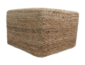 Natural Silver Brown Jute Square Pouf, Hand Braided boho Pouf Ottoman Footstool, Side table, Seat , Foot Rest, Living Room, Bedroom | JP5