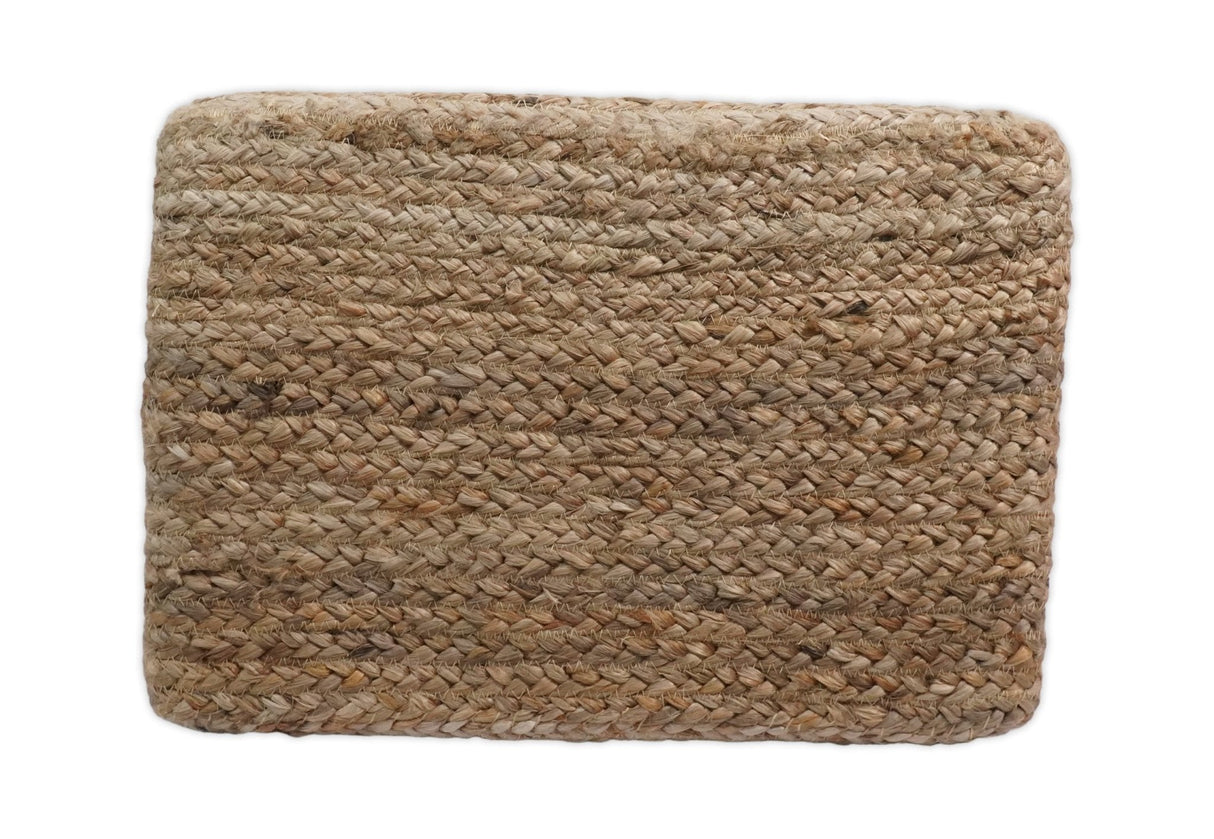 Natural Silver Brown Jute Square Pouf, Hand Braided boho Pouf Ottoman Footstool, Side table, Seat , Foot Rest, Living Room, Bedroom | JP5