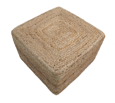 Natural Silver Brown Jute Square Pouf, Hand Braided boho Pouf Ottoman Footstool, Side table, Seat , Foot Rest, Living Room, Bedroom | JP5
