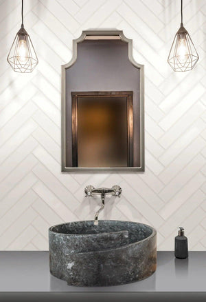 Natural Stone Black Marble Design Above Vanity Bathroom Sink Polished (D)16" (H)6"