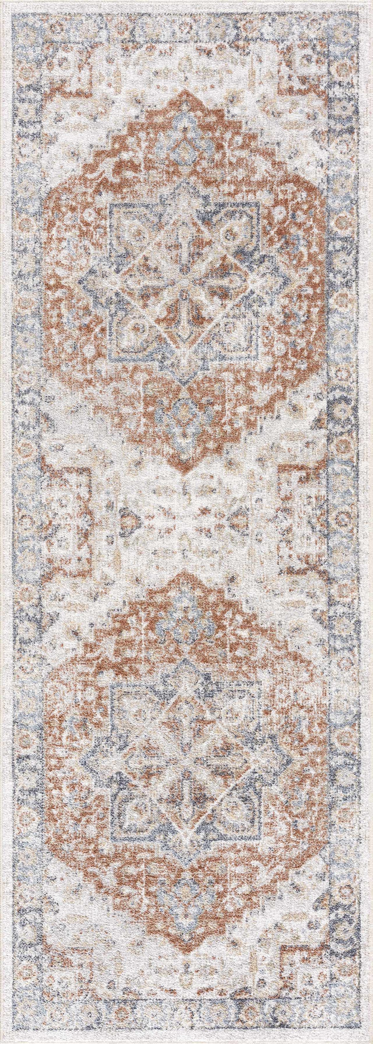 Neta Red & Blue Flat Pile Washable Rug