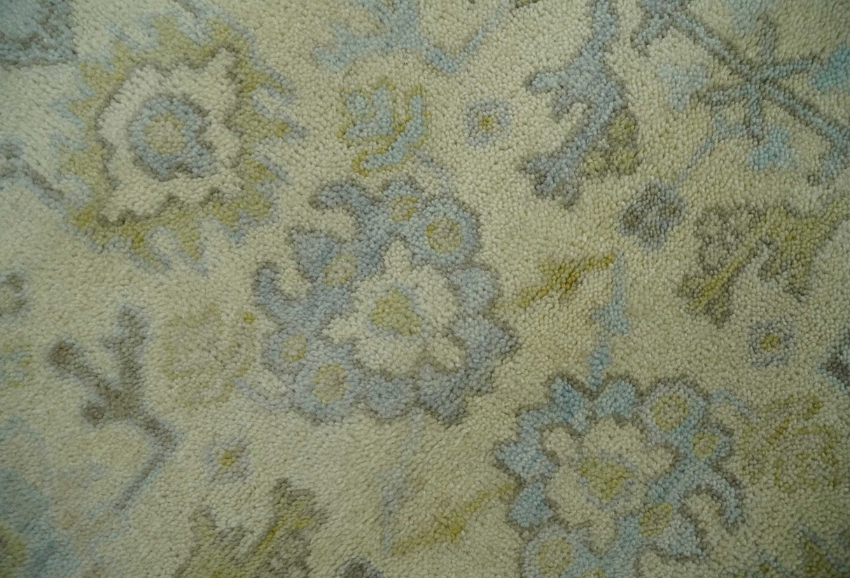 Neutral Beige and silver 8x10 Traditional Antique Finish Hand knotted Wool Area Rug