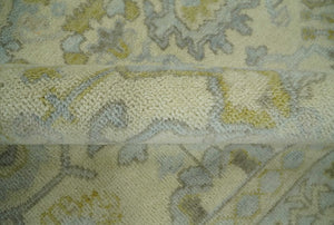 Neutral Beige and silver 8x10 Traditional Antique Finish Hand knotted Wool Area Rug