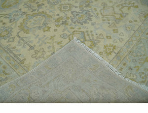 Neutral Beige and silver 8x10 Traditional Antique Finish Hand knotted Wool Area Rug