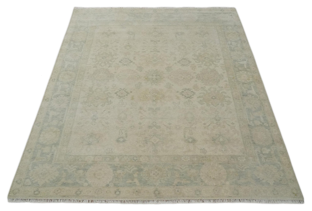 Neutral Earthy 8x10 Traditional Camel and Silver Antique Style Hand knotted Wool Area Rug