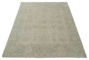 Neutral Earthy 8x10 Traditional Camel and Silver Antique Style Hand knotted Wool Area Rug
