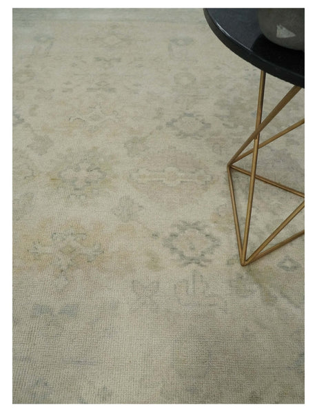 Neutral Earthy 8x10 Traditional Camel and Silver Antique Style Hand knotted Wool Area Rug