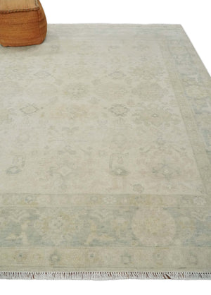 Neutral Earthy 8x10 Traditional Camel and Silver Antique Style Hand knotted Wool Area Rug