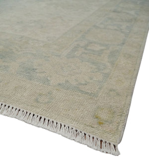 Neutral Earthy 8x10 Traditional Camel and Silver Antique Style Hand knotted Wool Area Rug